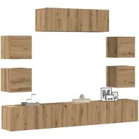 vidaXL 7-tlg. TV-Schrank-Set Wandmontage Artisan-Eiche Holzwerkstoff