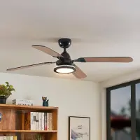 LUCANDE Tedric LED-Deckenventilator, schwarz, leise, 133 cm - , Tedric, Schwarz, für Wohnzimmer, Metall, Vintage
