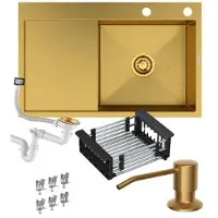 Granitan - Edelstahlspüle - Spülbecken 78x49 cm - Küchenspüle Gold - mit Siphon - BARI78P