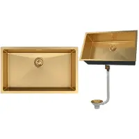 Granitan | Stahlspüle - Spülbecken 1-Kammer - 74,8x44,7x21,5 cm - Rechteckig - Gold - mit Siphon - Bari