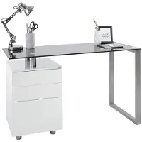 Xora Schreibtisch, Schwarz, Silber, Weiß, Metall, Glas, Holzwerkstoff, 3 Schublade(n) Schubladen, rechteckig, Flachrohr, rund, 62x76x130 cm, Bsci, Stauraum, Arbeitszimmer, Schreibtische, Bürotische