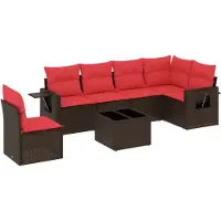 vidaXL 7-teiliges Gartensofa-Set mit Kissen, braun, Polyrattan