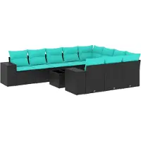 vidaXL 11-teiliges Gartensofa-Set mit Kissen, schwarzes Polyrattan