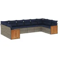 vidaXL 10-teiliges Gartensofa-Set mit Kissen, grau, Polyrattan