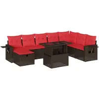 vidaXL 9-teiliges Gartensofa-Set mit Kissen, braun, Polyrattan