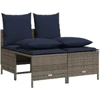 vidaXL 4-teiliges Gartensofa-Set mit Kissen, grau, Polyrattan