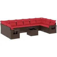 vidaXL 11-teiliges Gartensofa-Set mit Kissen, braun, Polyrattan