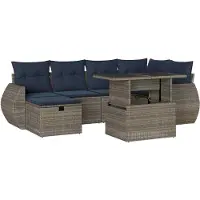 vidaXL 7-teiliges Gartensofa-Set mit Kissen, grau, Polyrattan