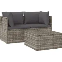 vidaXL 3-tlg. Garten-Lounge-Set mit Kissen Grau Poly Rattan
