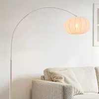 LumenXL Japandi Bogenlampe Marell - beige Leuchte mit Leinenschirm