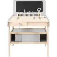 Mamabrum Werkbank - - Holzspielzeug für Kinder - 50 Teile - Abmessungen 36x29x43 cm - Sanfte Farben