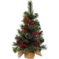 Everlands Verschneiter Tannenbaum mit Beeren und Äpfeln aus Kiefer - 45 cm