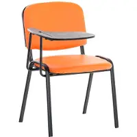 Décoshop26 - Besucherstuhl mit kleinem Klapptisch aus orangefarbenem Kunststoff schwarzes Metallgestell BUR10655