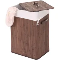 Mendler Wäschekorb HWC-C21, Laundry Wäschebox Wäschesammler Wäschebehälter Wäschetonne, Bambus 61x43x32cm 70l ~ braun