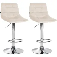 Décoshop26 - Set aus 2 cremefarbenen Samt-Barhockern mit verchromtem Metallgestell verstellbarer Höhe und Fußstütze TDB10631