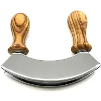 Olivenholz-Erleben Wiegemesser "DESIGN mit gedrechselten Griffen aus Olivenholz" Doppelklinge aus Edelstahl, gedrechselte Griffe, angenehme Haptik