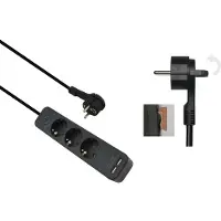 Helos Steckdosenleiste ADVANCED, 3-fach, USB-Charger schwarz, 1,5m, mit Schalter
