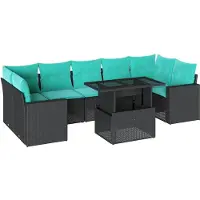 vidaXL 8-teiliges Gartensofa-Set mit Kissen, schwarzes Polyrattan