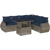 vidaXL 7-teiliges Gartensofa-Set mit Kissen, grau, Polyrattan