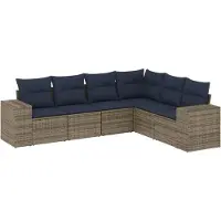 vidaXL 6-teiliges Gartensofa-Set mit Kissen, grau, Polyrattan