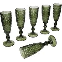 MamboCat 6x Diamond Sektgläser 150ml grün Glas Relief Sekt-Flöte Prosecco Champagner