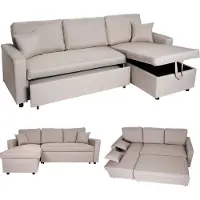 Mendler Ecksofa mit Bettkasten MCW-L17, Couch Sofa L-Form, Liegefläche Nosagfederung 228cm beige