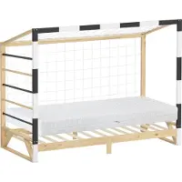 ML-Design Kinderbett Fußballtor 90x200 cm mit Matratze Holzbett mit Lattenrost Kletterleiter & Netz Jugendbett aus Kiefernholz Einzelbett Handballtor