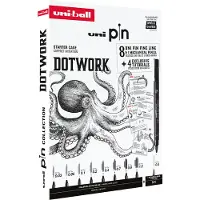 Uni-Ball Uni Pin Dotwork Box - Gift box with exercises (contains 8x uni pin + 1 pencil 0.5 mm)