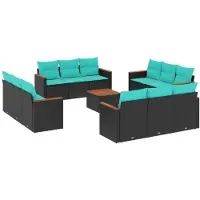 vidaXL 13-teiliges Gartensofa-Set mit Kissen, schwarzes Polyrattan