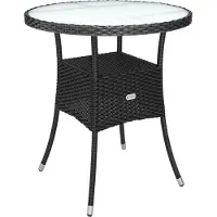 Casaria Polyrattan Gartentisch 60cm Rund 5mm Sicherheitsglas Höhenverstellbar 80kg Belastbarkeit Wetterfest Terrasse Balkon Beistelltisch Tisch Schwarz