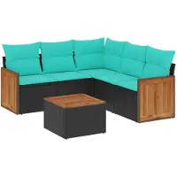 vidaXL 6-teiliges Gartensofa-Set mit Kissen, schwarzes Polyrattan