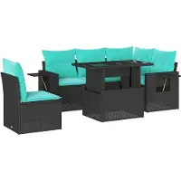 vidaXL 6-teiliges Gartensofa-Set mit Kissen, schwarzes Polyrattan