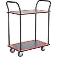 Schäfer Shop Etagenwagen 220DB, 2 Etagen, Stahl pulverbeschichtet, PUR-Räder, B 615 x T 880/965 x H 1000 mm, bis 370 kg, schwarz/rot