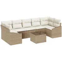 vidaXL Sofa Set mit Kissen 8 pcs Beige und Creme Poly-Rattan