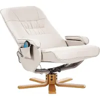 Beliani Massagesessel Hellbeige Kunstleder Gesteppt mit Fußhocker Heizfunktion Liegefunktion Drehbar Büro Arbeitszimmer Drehsessel Polstersessel