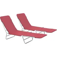 Helloshop26 - Set aus zwei klappbaren Sonnenliegen aus Stahl und rotem Stoff