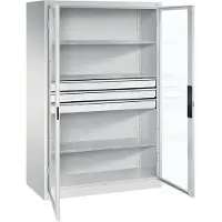 C+P Werkzeugschrank XXL mit Sichtfenster-Drehtüren, 4 Böden, H1950xB1200xT800mm Front Resedagrün Korpus Lichtgrau