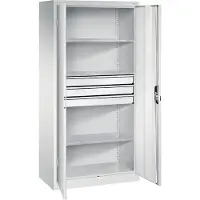 C+P Werkzeugschrank mit Drehtüren, 3 Böden und 3 Schübe, H1950xB930xT500mm Front Lichtgrau Korpus Lichtgrau