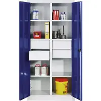 C+P CP-Möbel Werkzeugschrank 8931-3042, aus Metall, grau / blau, mit 4 Schubladen & 6 Fachböden, abschließbar, 120 x 195 x 50cm