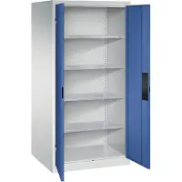 C+P Werkzeugschrank XXL mit Sichtfenster-Drehtüren, innen 4 Böden, H1950xB930xT800mm Front Rubinrot Korpus Lichtgrau