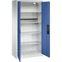C+P Akkuladeschrank Basic mit Vollblechtüren, H 1950 x B 930 x T 500 mm, Lichtgrau/Enzianblau