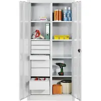 C+P CP-Möbel Werkzeugschrank 8921-305, aus Metall, lichtgrau, mit 8 Schubladen & 6 Fachböden, abschließbar, 93 x 195 x 50 cm