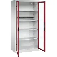 C+P Akkuladeschrank Basic mit Sichtfenster aus Acrylglas, H 1950 x B 930 x T 500 mm, Lichtgrau/Rubinrot
