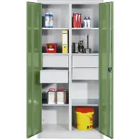 C+P Werkzeugschrank mit Drehtüren, 6 Böden, 4 Schübe, H1950xB930xT500mm Front Resedagrün Korpus Lichtgrau