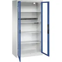 C+P Akkuladeschrank Basic mit Sichtfenster aus Acrylglas, H 1950 x B 930 x T 500 mm, Lichtgrau/Enzianblau