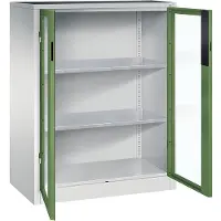 C+P Werkzeug-Beistellschrank mit Sichtfenster-Drehtüren, 2 Böden, H1200xB930xT500mm Front Resedagrün Korpus Lichtgrau