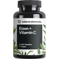 Natural Elements Eisen + 40mg Vitamin C Acerola – 240 Tabletten Chelat-Komplex Eisenbisglycinat 180 g