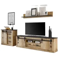 Furn.Design Wohnwand "Stove" 3-teilig in Used Wood anthrazit XL Lowboard und Soft-Close