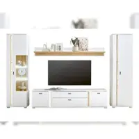 Furn.Design Wohnwand "Bellport" weiß und Eiche, Wohnkombination 330 cm inkl. LED und Soft-Close