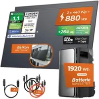 Solarway 880Wp / 800W Balkonkraftwerk mit 1,9kWh Speicher komplett Steckdose - 1,9 kWh EcoFlow Stream Max - Solaranlage Komplettset - 440W bifaziale Solarmodule & EcoFlow Speicher & Zubehör